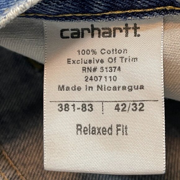Carhartt Men High Rise Relaxed Loose Fit Destroyed Thrashed Denim Jean 42x32 - Picture 15 of 16